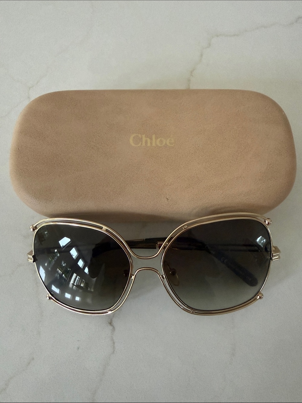 Chloe Gold Frame Sunglasses with Gradient Gray Lenses